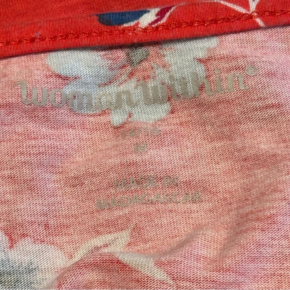 Woman‎ Within Red Floral Pleated Blouse Top Size 14/16 3/4 Sleeve Cottagecore - Picture 7 of 9